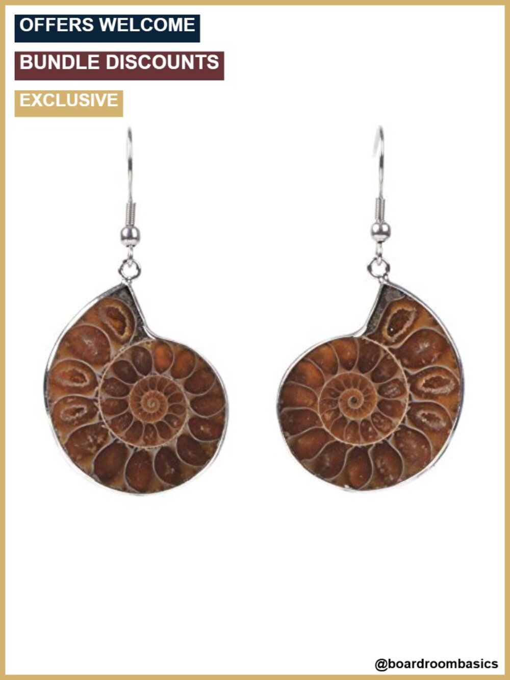 Natural Ammonite Fossil Drop Dangle Earrings Alloy Hook